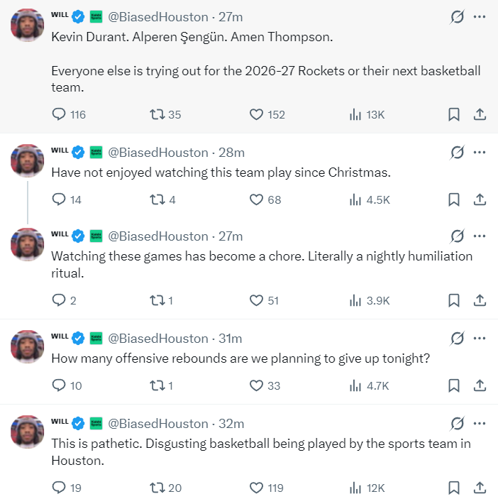 足球比分-休媒炮轰火箭比赛令人作呕：毫无战意该感到羞愧！KD吐槽申京防守